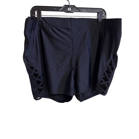 Torrid Womens Black Swim Shorts With Stylish Lattice Side Detail Size 3 Comfy St - Picture 2 of 6